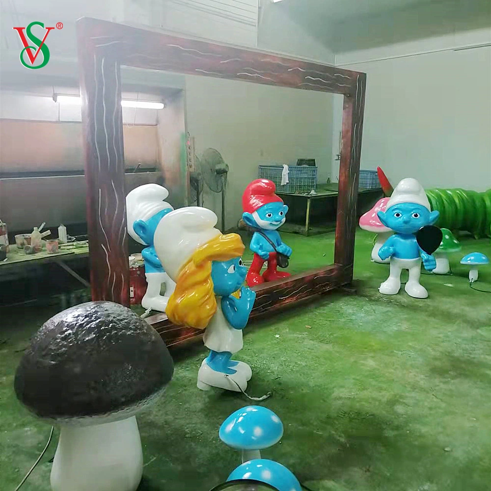 Custom Cartoon Characters Fiberglass Smurf Sculpture with Lights