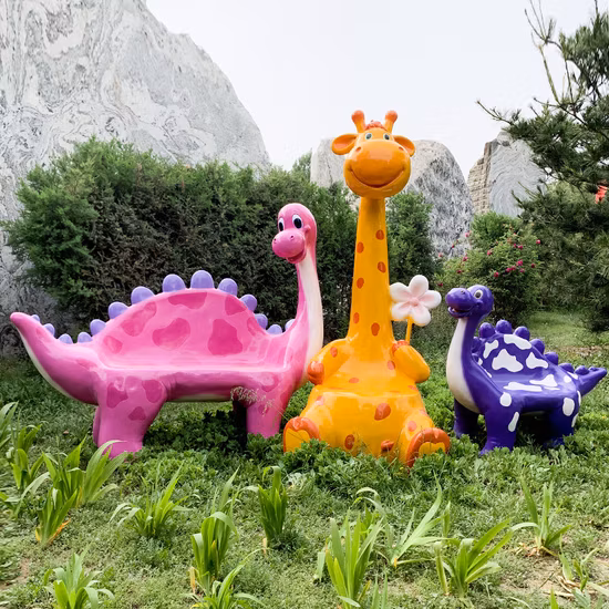 Life Size Fiberglass Animal Seat Cartoon Chairs Street Bench for Kindergarten Public Seating Bench