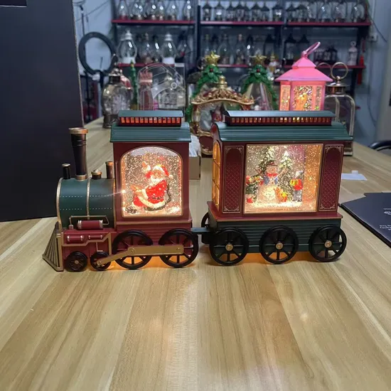 Holiday Snow Globe Lantern, Festive Train Snow Globe, Santa Claus Holiday Ornament, Winter Holiday Lantern 