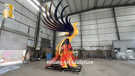 Outdoor Large Metal Phoenix Animal Statue Modern Giant Stainless Steel Abstract Art Sculpture 