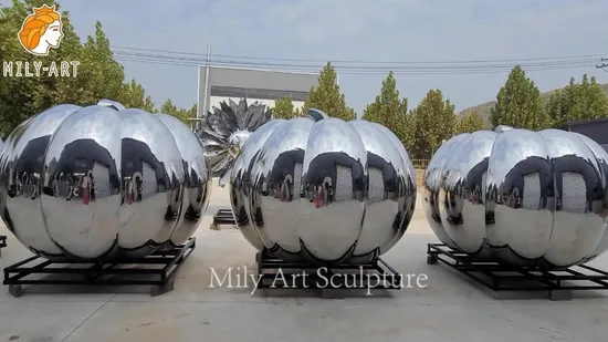 Painted Giant Garden Sculpture Abstract Stainless Steel Pumpkin Statue 