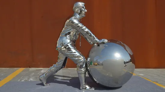Mirrored Polished Stainless Steel Globe Statue 