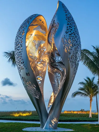 Custom Outdoor Large Metal Abstract Hollow Art Stainless Steel Sandy Ocean Statue Sculpture for Sale 
