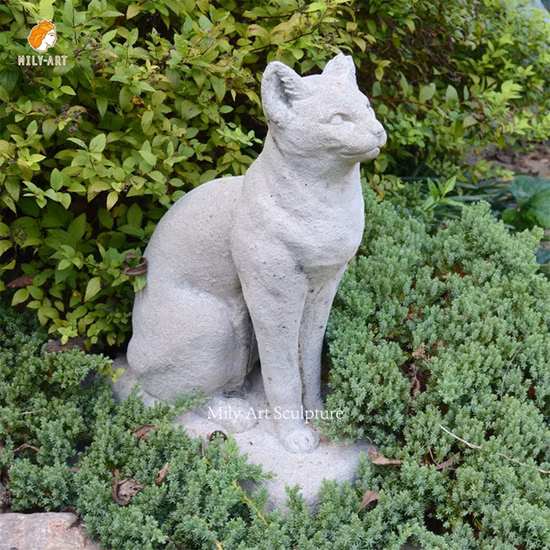 Modern Garden Indoor Art Decoration Animal Sculpture White Marble Life Size Cat Statue
