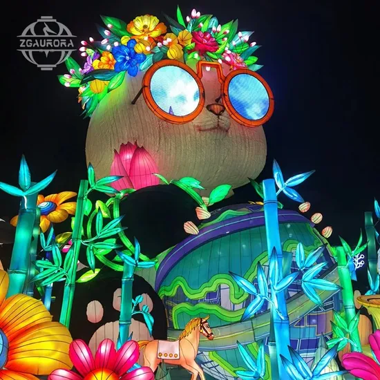Chinese Zigong Giant Lifelike Panda Themed Lantern for Sale 